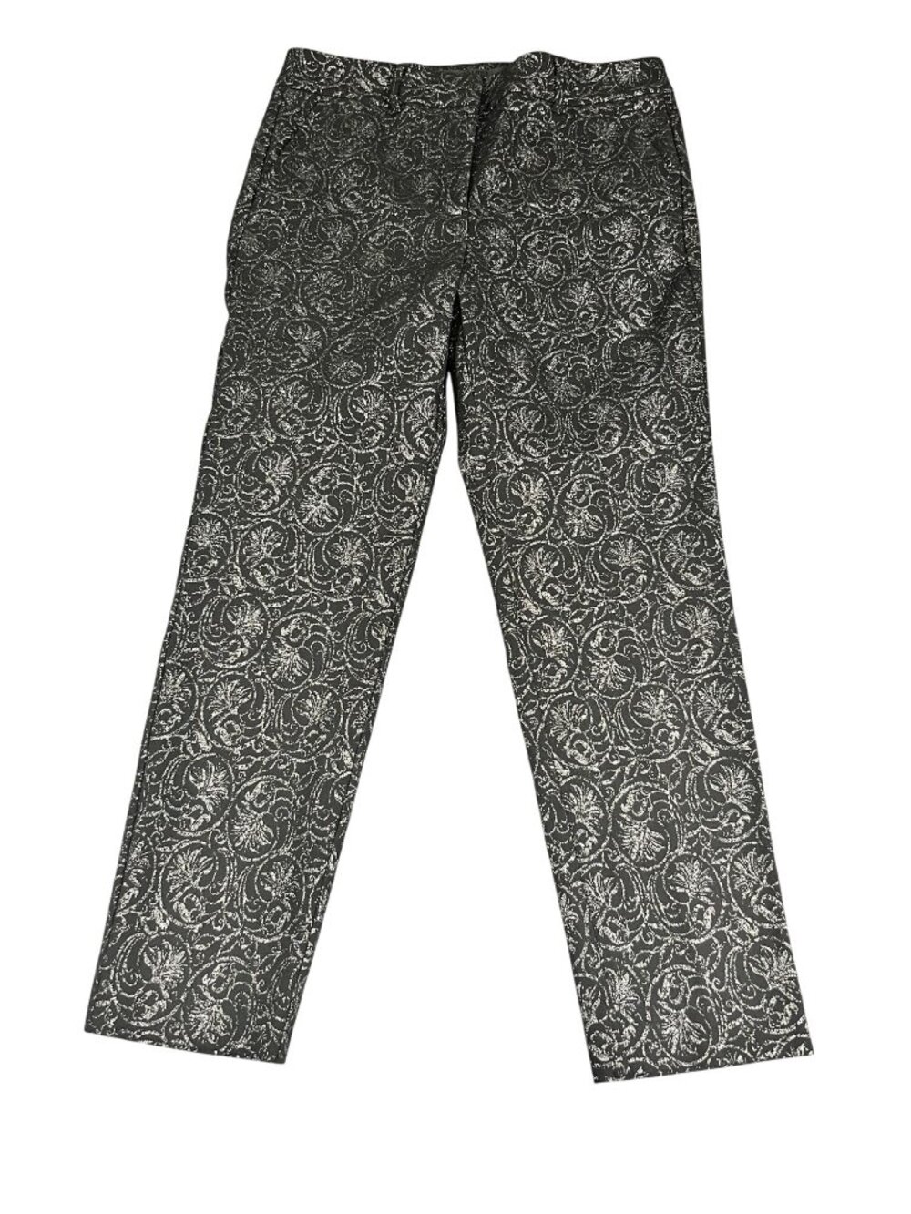 White House Black Market Womens Petite Metallic Brocade Slim-Leg Pants Size 8P
